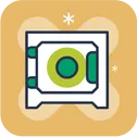 icon of safe deposit box in green, white and orange color