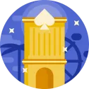 icon of a yellow casino on blue starry surface
