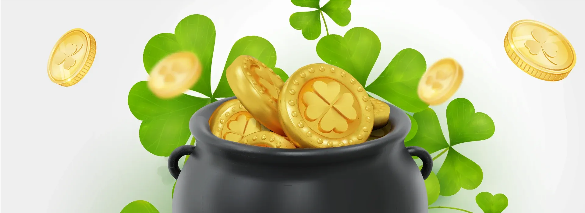an image of a pot with coins inside and clovers around