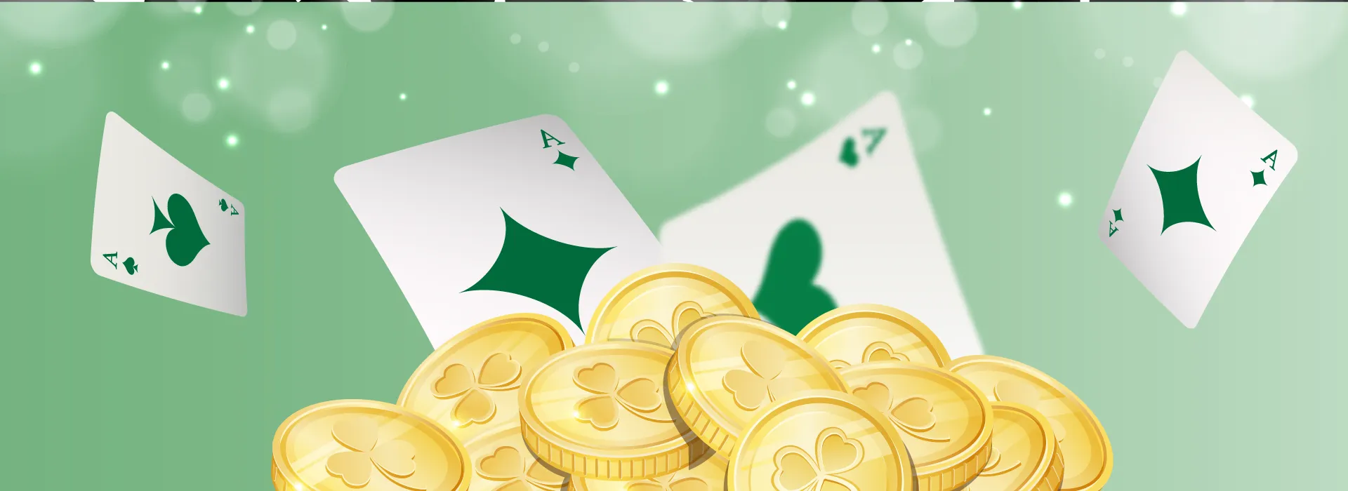 image of golden coins in front of white and green aces