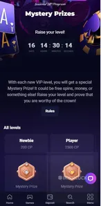 Lucky7Even Casino VIP Program Mobile View mystery prizes cashback loyalty points mystery drops cash prizes