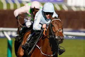 Rachael Blackmore riding Honeysuckle clear the last to win The Unibet Champion Hurdle Challenge Trophy during day one of the Cheltenham Festival at Cheltenham Racecourse. Picture date: Tuesday March 16, 2021.