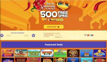 aladdin slots homepage 500 free spins chilli heat pragmatic play all games jackpots