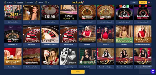 jackpoty live games online casinos ireland