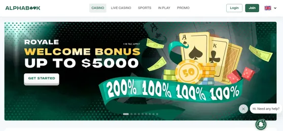 image of Alphabook casino home page