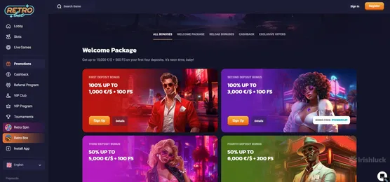 retrobet casino promotions featuring free spins with a retro vibe and elements