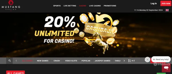 Casino mustang Home Page Screenshot Irishluck Ireland