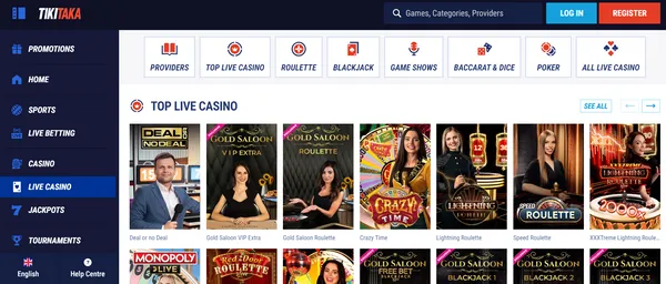 tikitaka casino screenshot live casino irishluck ireland