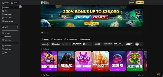 wsm casino homepage featuring the top games