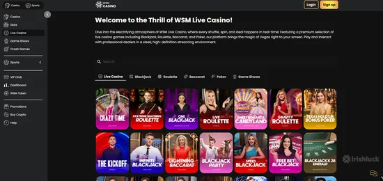 wsm live casino showing live casino games