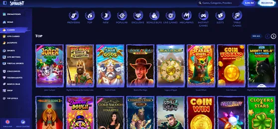 selection of online casino games at spinight