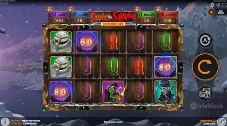 a screenshot of the santa and slayer hold and earn game with the irishluck logo