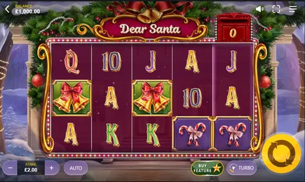 a screenshot of the dear santa slot game featuring the irishluck logo