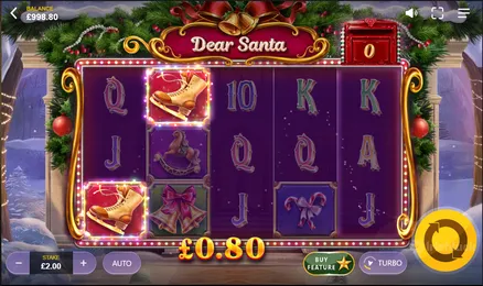 a screenshot of the dear santa slot featuring the irishluck logo