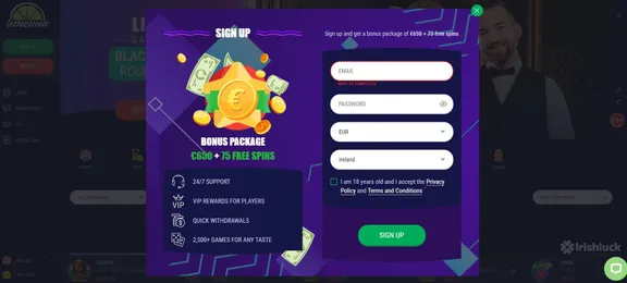 limewin signup screenshot rishluck ireland