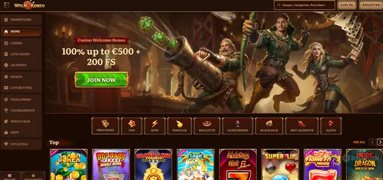 wild robin casino homepage