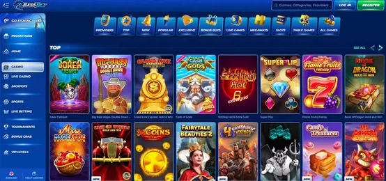 a screenshot of bassbet's casino homepage featuring all the top games