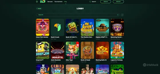 all star casino games featuring the top games and the irishluck logo