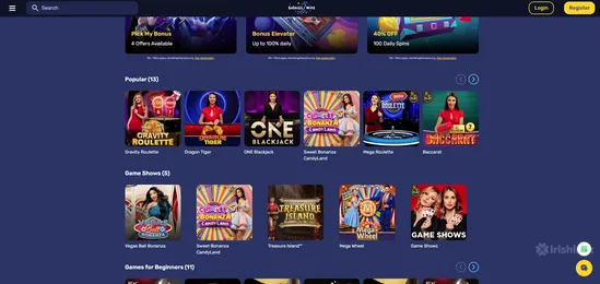 live casino games found on galactic wins featuring the irishluck logo