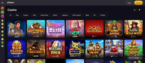 Screenshot of Winhero casino's game collection