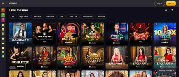 Screenshot of Winhero casino live dealer games