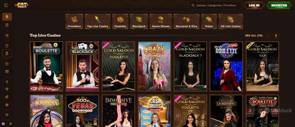 Selection of live dealer games at FatPirate Casino