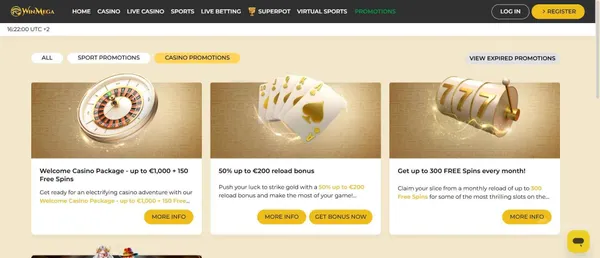 WinMega casino welcome offers and promotions