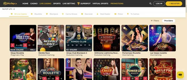 WinMega casino's selection of live dealer games