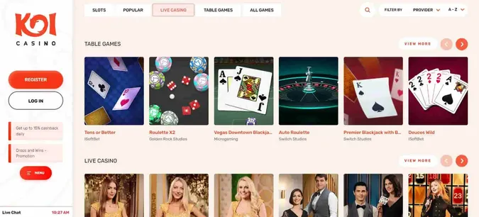 Koi casino live dealer games