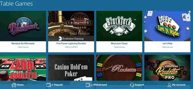 Yeti casino table games