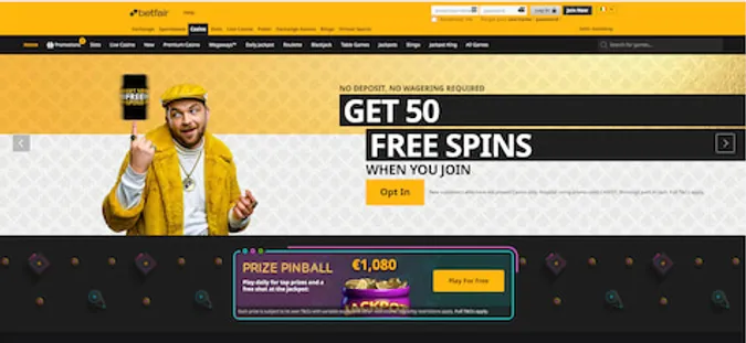 Betfair casino homepage