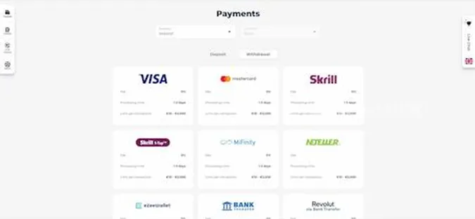 Greatwin casino payment methods