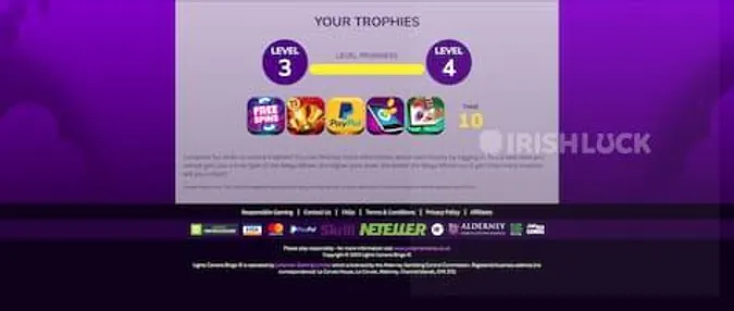 lights camera bingo trophies levels loyalty program casino review ireland
