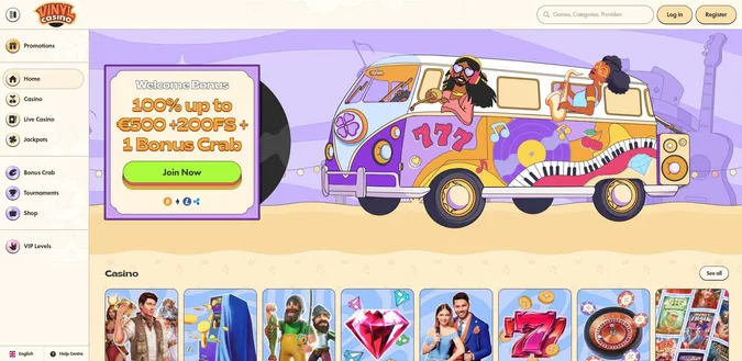 vinyl casino homepage online casino ireland 60s retro theme music themed online casinos