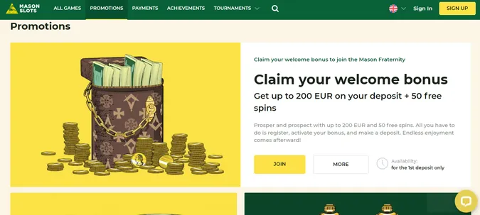 MasonSlots Casino Welcome Bonus Ireland 2021