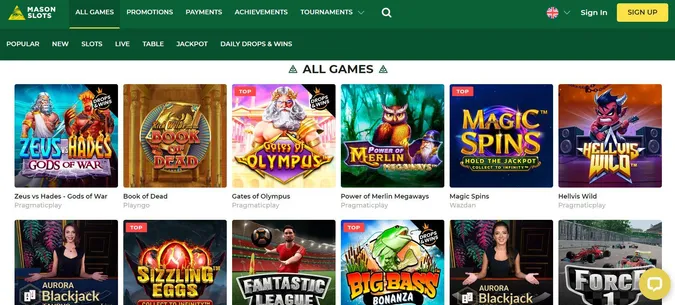 MasonSlots Casino Games Ireland 2021
