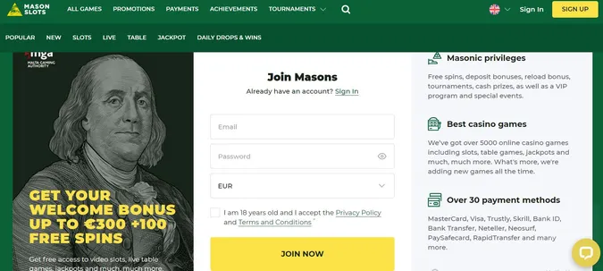Mason Slots Sign Up