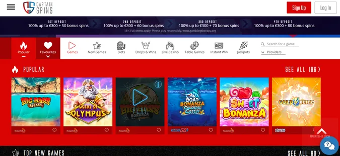 Captain Spins Casino Games Ireland 2021
