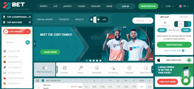 22bet casino Ireland homepage