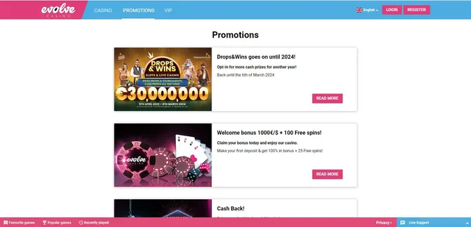 evolve casino promotions online casinos ireland promotions jackpots cashback drops and wins