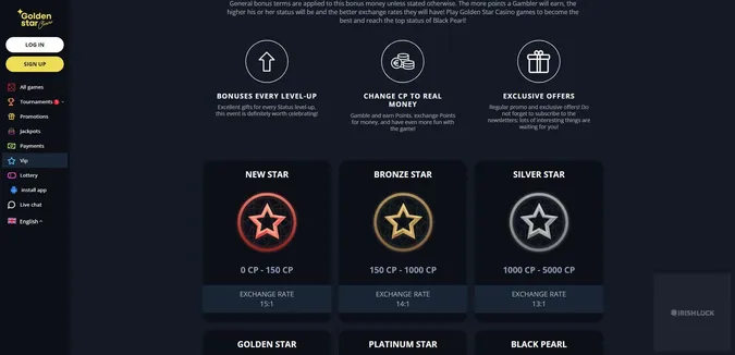 golden star vip program online casinos ireland
