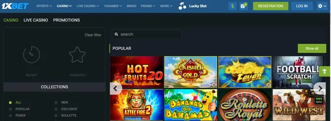 photo of 1xBet Casino home page