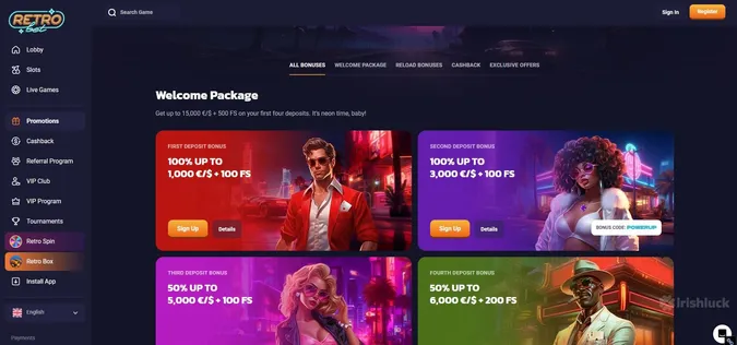 retrobet casino promotions featuring free spins with a retro vibe and elements