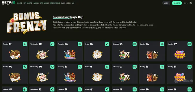 betrix casino list of daily offers and the irishluck logo
