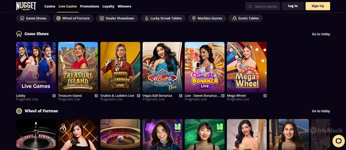nuggetslots casino selection of live dealer games