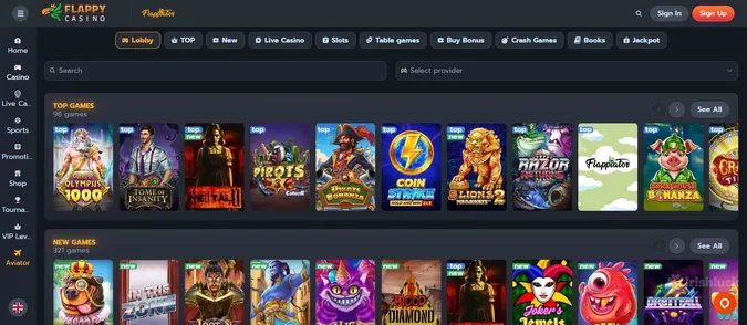 Flappy casino selection of games