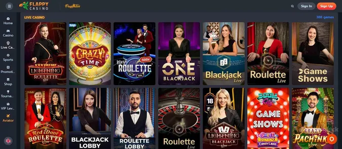 Screenshot of flappy casino live dealer games