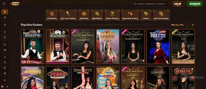 Selection of live dealer games at FatPirate Casino