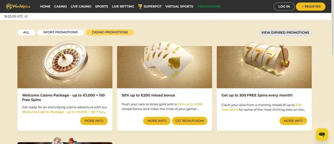 WinMega casino welcome offers and promotions