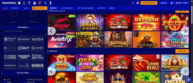 PariPesa casino selection of casino games
